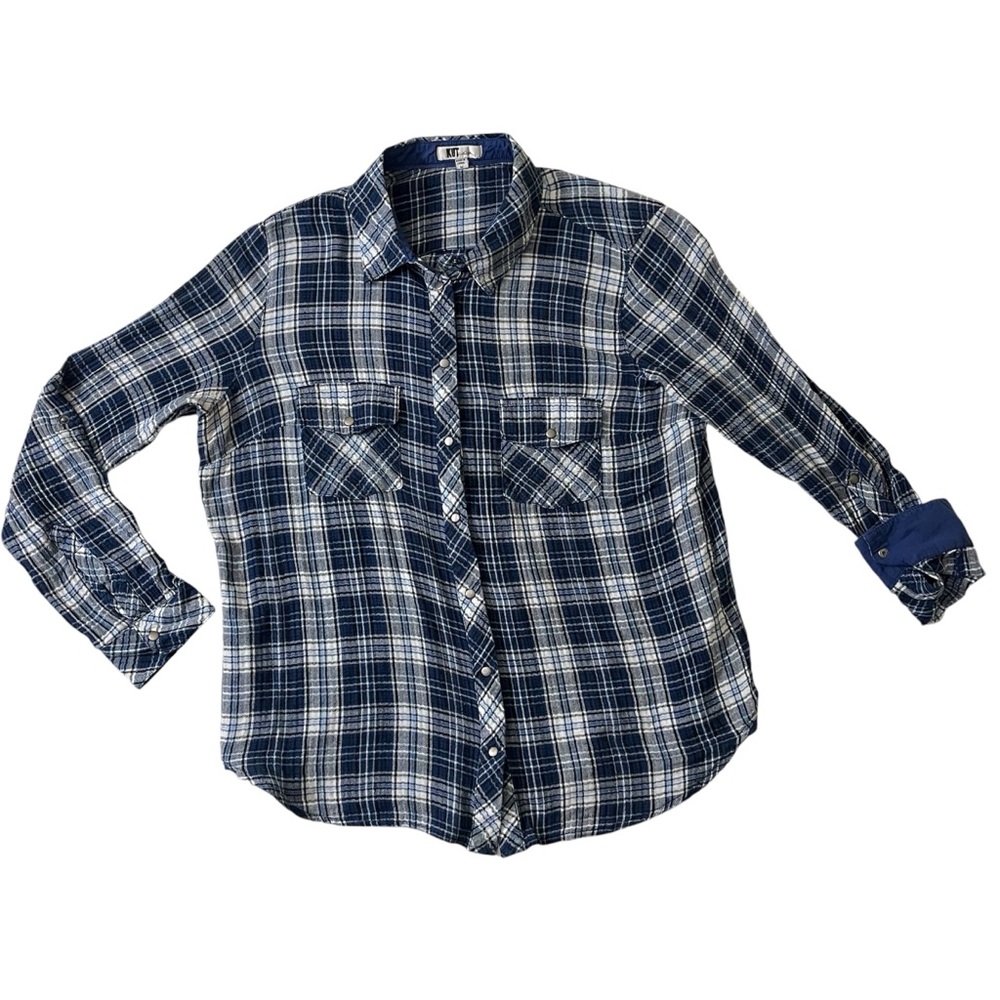 Kut From The Kloth Plaid Flannel Shirt Size Medium Blue/White Western‎ Autumn